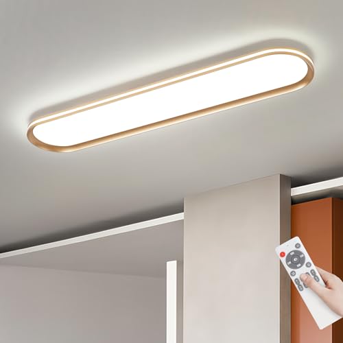 Modern LED Ceiling Light Dimmable Linear Ceiling Light 39.4in Semi Flush Mount Long Lights with Remote Control and Side Lighting for Living Room Kitchen Dining Room Gold