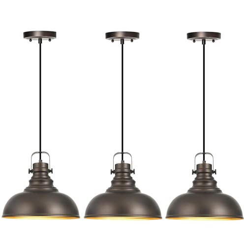 3 Packs Farmhouse Pendant Lights Kitchen Island Adjustable Pendant Light Fixtures Rustic Industrial Hanging Lamp (3 Count)