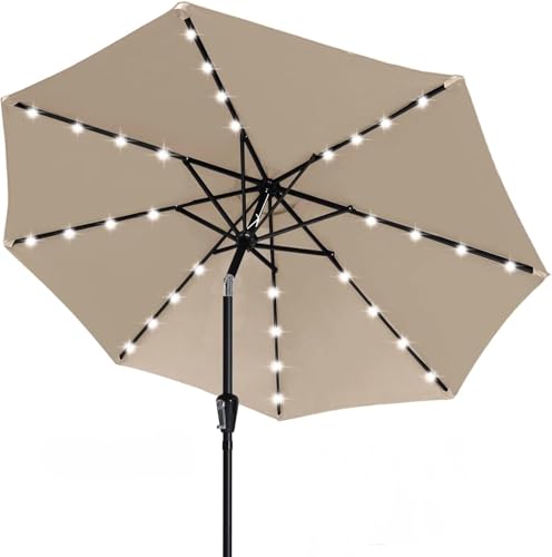Solar Led Patio Umbrella with 32 Lights 9FT