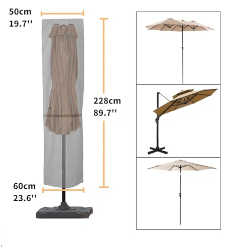 Patio Umbrella Cover with Rod for 7 to 11 Ft Umbrellas & 15 Ft Double