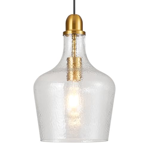 Glass Pendant Light Modern Brass 1 Light Single Dome Pendant Lighting Fixtures for Kitchen Island Dining Room Hallway