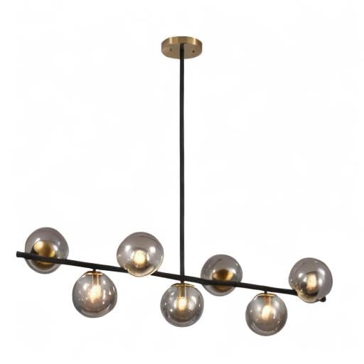 7 Light Mid Century Modern Black Brass Gold Linear Sputnik Chandelier