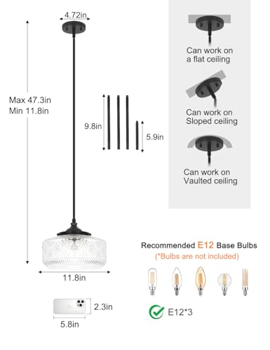 Black 3 Light Pendant Lights Kitchen Island Adjustable Hanging Sink Light