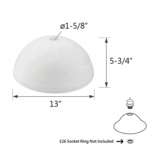 23516-21, Alabaster Replacement Glass Shade for Medium Base Socket Torchiere Lamp, Swag Lamp and Pendant, 13" Diameter x 5-3/4" High