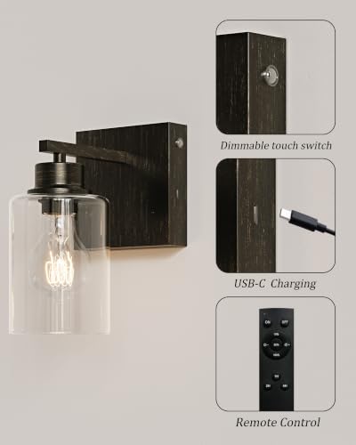 Wireless Battery Operated Wall Sconce Set of 2 with Remote Control