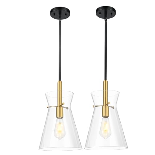 Modern 9 Inch Black and Gold Pendant Lights Kitchen Island (2 Count)