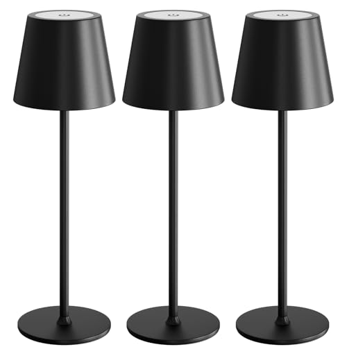 3 Pack Cordless Table Lamp Rechargeable 5000mAH Battery Operated Lights Touch Control LED Portable Desk Lamps 3 Color Dimming for Outdoor Coffee Bedroom Kitchen (3 Count)