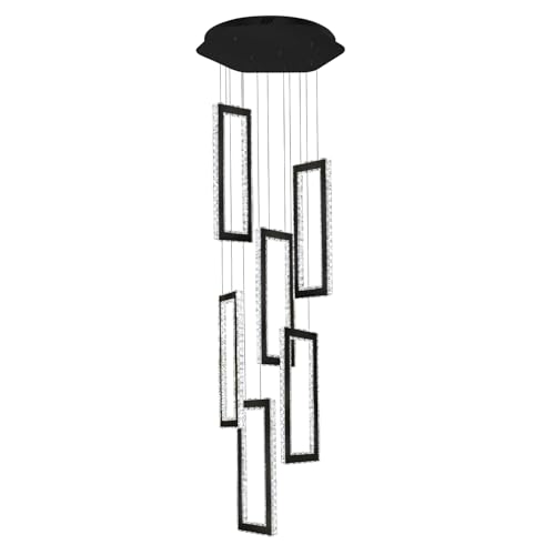 Modern Chandelier 6 Rings Black Chandeliers Lighting Fixture High Ceiling Chandelier Suitable for Living Room Staircase Villa