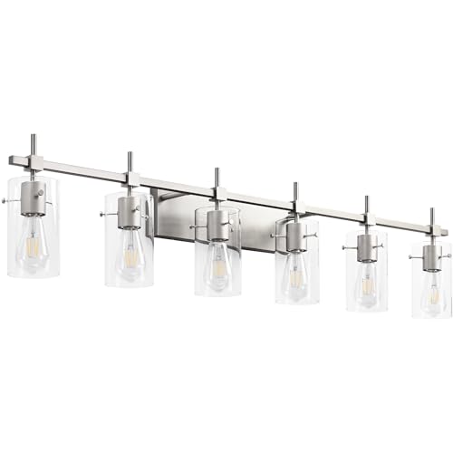 49.2 inch 6 Lights Vanity Light fixtures for Bathroom Vintage Bathroom Light Fixture Brushed Nickel Light Fixtures Above Mirror with Glass Shade
