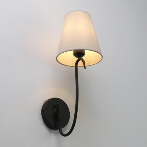 Swan Neck Wall Sconces Fixtures with Linen Fabric Shade Set of 2 (2 Count)