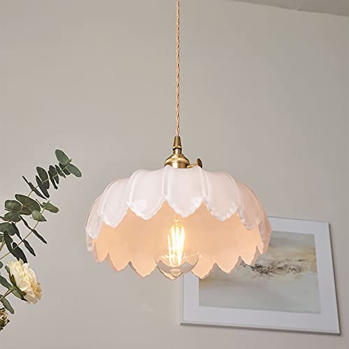 Milk White Glass Pendant Light Fixtures Medium 9.8 Inches Lampshade Gold Brass Finish and Switch Vintage Pendant Ceiling Lamp Copper Pendant Lighting