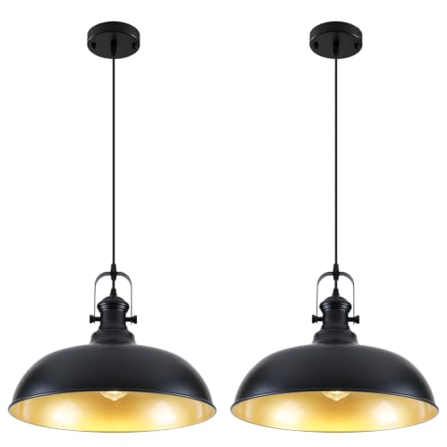 2 Pack 15.7" Matte Black Barn Pendant Lights