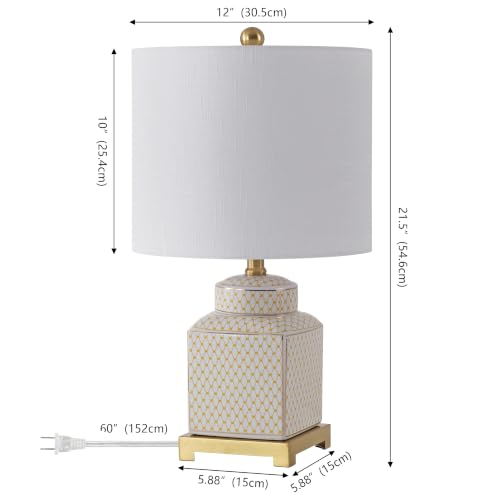 Cleo 21.5" Yellow & White Ceramic Table Lamp with Brass Base