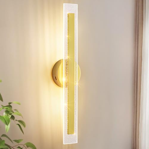 LED Wall Sconce Light Gold Wall Sconces Hardwired Wall Mounted Lamps for Living Room Bedroom Bedside Bathroom Hallway 22.8"