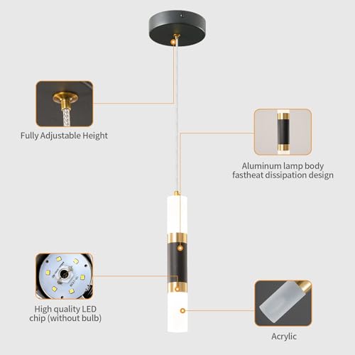 Modern Kitchen Island Light Fixture Dimmable LED Black Mini Pendant Light Bedroom Bedside Table Black Gold Small Pendant Lighting (3 Count)