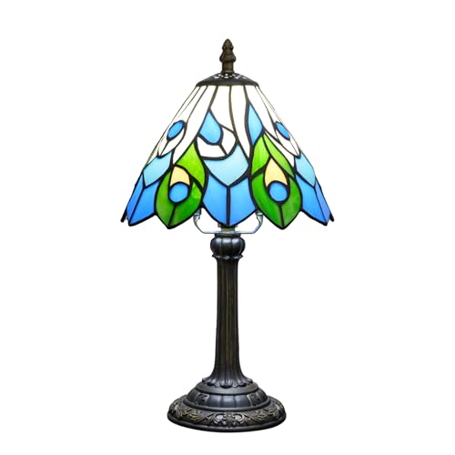 Tiffany Style Stained Glass Table Lamp Peacock's Tail Small Table Lamp Bedroom Bedside Lamp Living Room Dining Room Office Decoration Desk Lamp Home Decoration Creative Gift