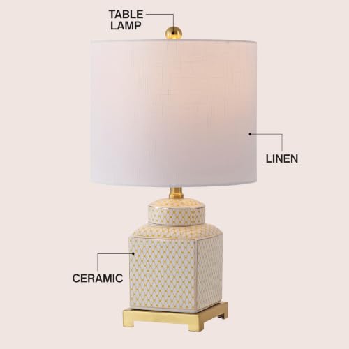 Cleo 21.5" Yellow & White Ceramic Table Lamp with Brass Base