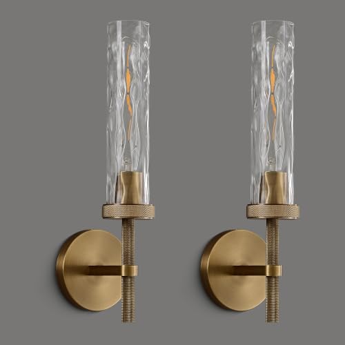 Bathroom Sconces Set of 2 Hardwired Sconces with Water Ripple Glass (2 Count)