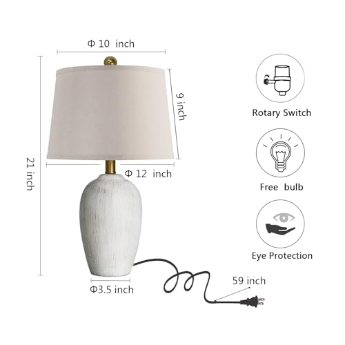 21'' Set of 2 Rustic Ceramic Small Table Lamps for Bedroom (2 Count)