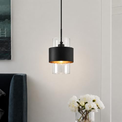 Modern Black Pendant Lighting Indoor Kitchen Island Pendant Light Glass Shade Ceiling Light Fixtures for Bedroom Dining Room Living Room (2 Count)