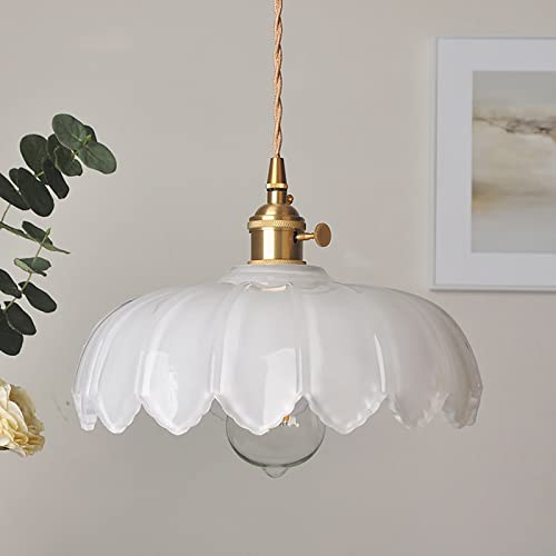 Milk White Glass Pendant Light Fixtures Medium 9.8 Inches Lampshade Gold Brass Finish and Switch Vintage Pendant Ceiling Lamp Copper Pendant Lighting
