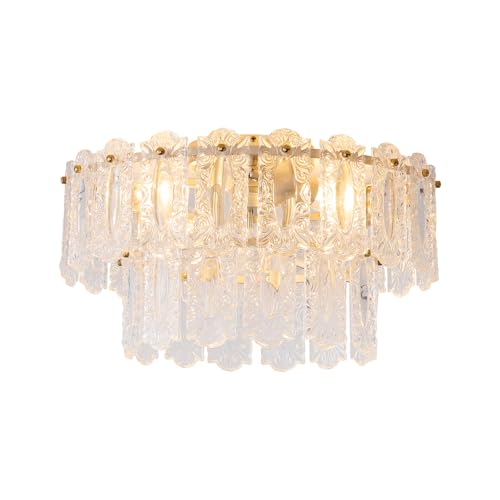 Crystal Caged Ceiling Fan with Light Flush Mount (20inch Gold Crystal Caged Ceiling Fan with Light)