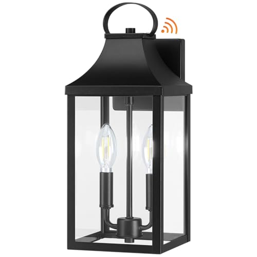 15" Dusk to Dawn Black Outdoor Wall Lantern with E12 Socket