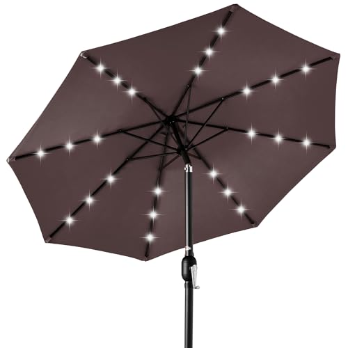 10ft Solar Polyester LED Lighted Patio Umbrella w