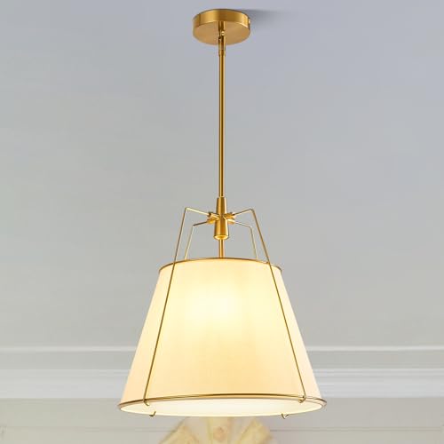 Modern Pendant Light Fixtures with 16" White Linen Fabric Shade