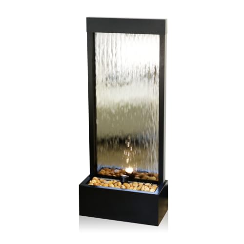 Mirror Waterfall Fountain with Stones & Lights