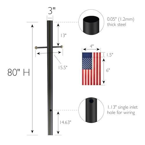Lamp Post with Plastic Cross Arm and Two 4"x6" American Flags