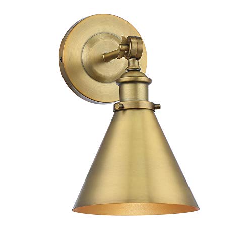 9-0901-1-322 Glenn Vintage Industrial Adjustable Metal Wall Sconce, 1-Light 60 Watt, 12" H x 7" W, Warm Brass