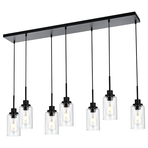 Linear Hanging Pendant Lights with Clear Glass Shade Black