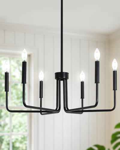 Black Chandelier for Dining Room, Modern 6-Light Farmhouse Chandeliers Lighting Fixture, Dimmable Industrial Pendant Lamps for Kitchen Island Living Room Bedroom Foyer Entryway