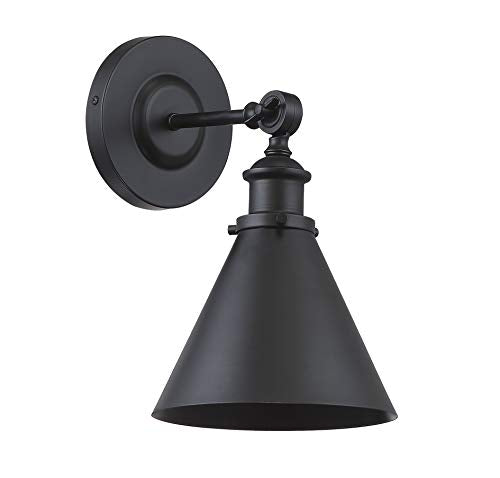 9-0901-1-89 Glenn Vintage Industrial Metal Sconce with Adjustable Shade Angle, 1-Light 60 Watt, 12" H x 7" W, Matte Black