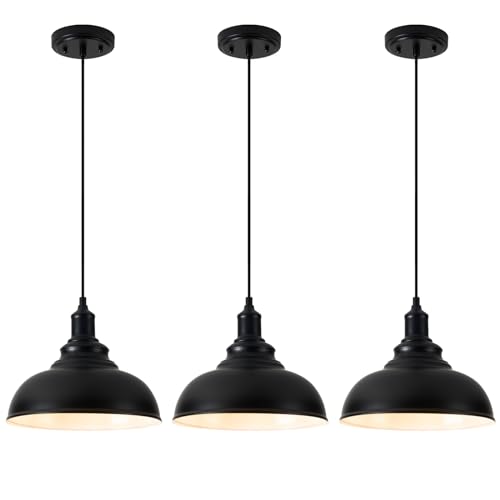 3 Pack Farmhouse Dome Pendant Lights for Kitchen Island Black (3 Count)