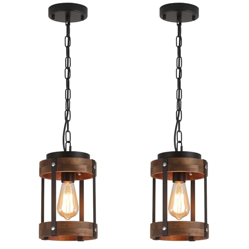 2 Pack Rustic Farmhouse Wood Pendant Light Fixture One (2 Count)
