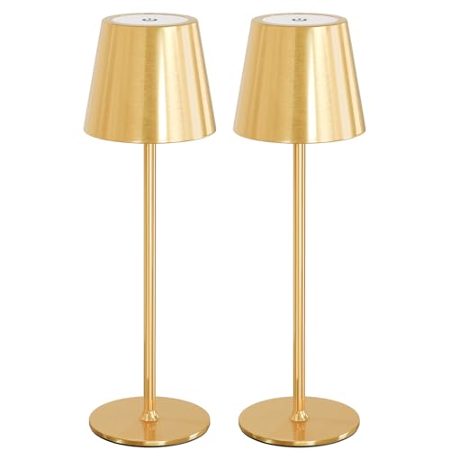 2 Pack Cordless Table Lamp Rechargeable 5000mAH Battery Operated Lights Touch Control LED Portable Desk Lamps 3 Color Dimming for Outdoor Coffee Bedroom Kitchen (2 Count)