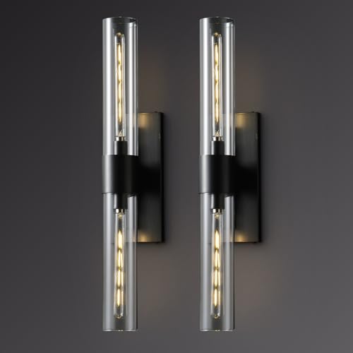 Bathroom Sconces Glass Sconces 22.8in Black Sconces Dimmable (2 Count)