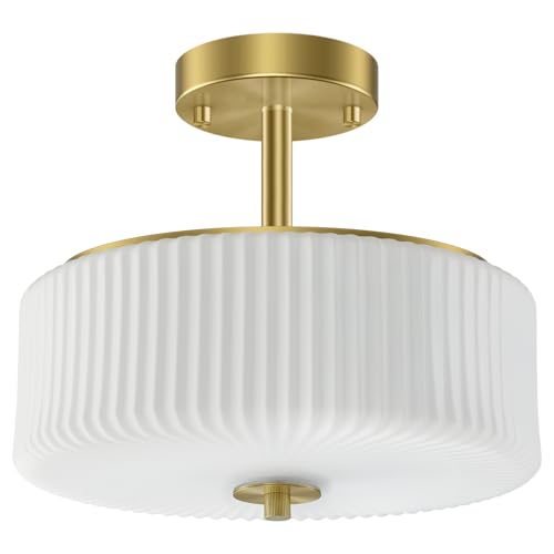 Gold Semi Flush Mount Ceiling Light for Schoolhouse (Gold/Milk)