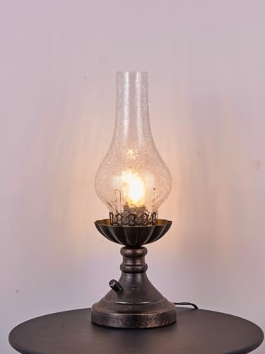 Vintage Table Lamp with Crackled Glass Shade & Rotary Knob Switch