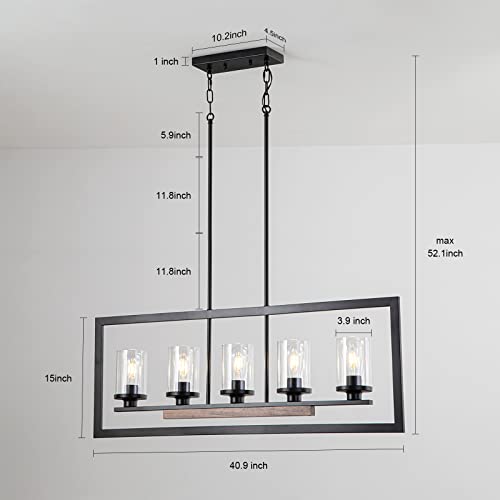 Farmhouse 5 Light Dining Room Pendant Light Fixture with Clear Glass Shades