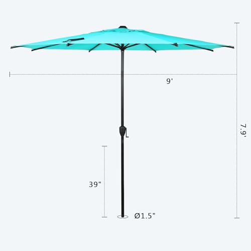 9FT Lyon Outdoor Patio Umbrella Outdoor Table Umbrella with Push Button Tilt and Crank Market Umbrella 8 Sturdy Ribs UV Protection Waterproof for Garden Deck Backyard Pool