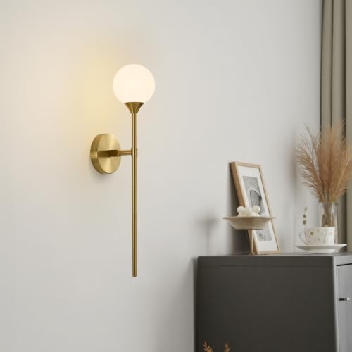 Single Gold Globe Glass Wall Sconce with Milk White Glass Shade