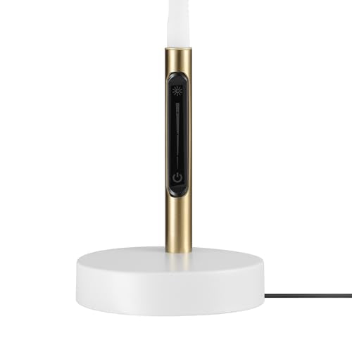 15" LED Integrated Matte White Desk Lamp with Matte Brass Accent and Adjustable Silicone Gooseneck