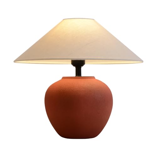 Farmhouse Table Lamp Red 18.8" Ceramic Table Lamp Southwestern Natural Red Clay Pot Lampbody with Beige Linen Shade Nightstand Lamp for Bedroom Living Room Entryway