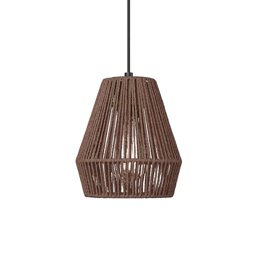 Woven Pendant Lights 7” Rustic Rattan Hanging Lamp Adjustable Handwoven Basket Shade Boho Pendant Light Fixtures for Kitchen Island Dining Room Bedroom Bar Foyer Hallway Japandi Dark Brown