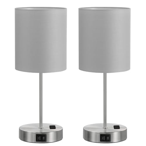 17.6" Grey Touch Lamps for Bedroom Set of 2 (2 Count)