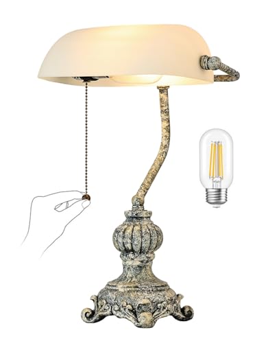 Retro White Matted Glass Bankers Desk Lamp