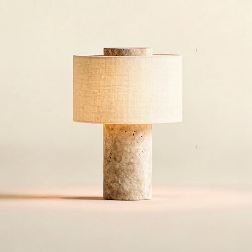 Stone Lamp Natural Travertine Table Lamp 10 Inch Marble Wabi Sabi Light Fixture Organic Modern Home Decor Warm to Cool White Light for Bedside
